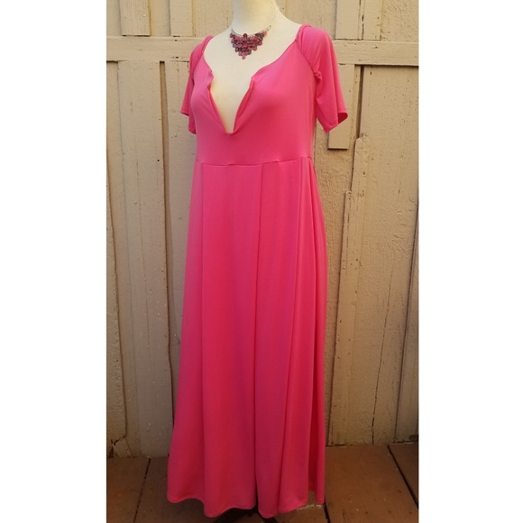 2x New Plus Size Pink Deep V Neck Long Dress - Picture 5 of 7